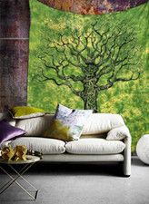 Tie Dye Green Tapestry Tree of