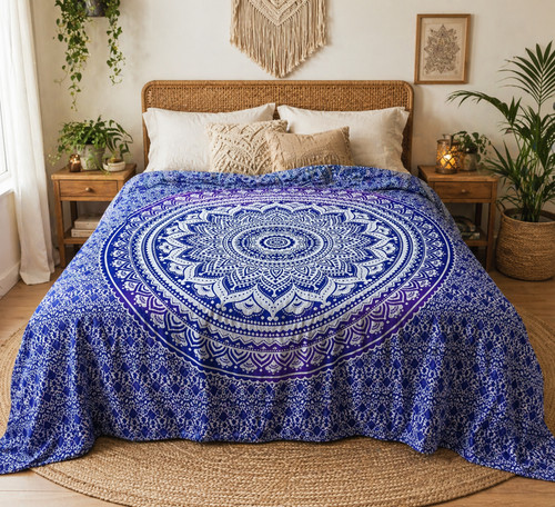Purple mandala tapestry - purple, wall